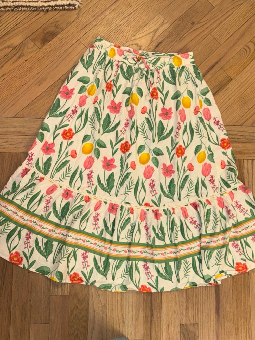 Rachel Zoe Skirt Maxi Casual Floral Elastic Waist lemon Small  Summer Linen +